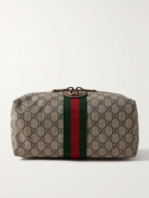 Savoy Leather-Trimmed Coated-Canvas Jacquard Wash Bag