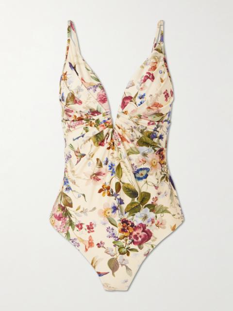 Patience Pleated Floral-print Swimsuit