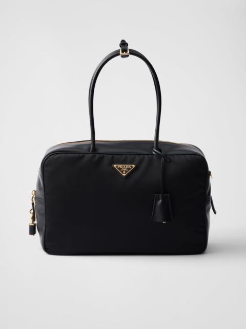 Large Re-Nylon and leather top-handle bag