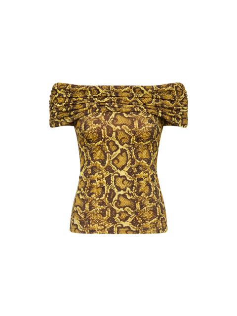 DRAPPED PYTHON PRINTED JERSEY OFF SHOULDER TOP