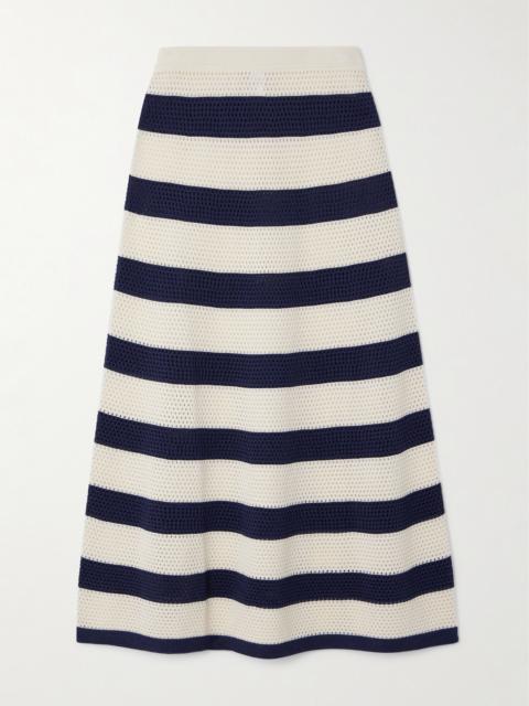 Bayadere Bateau Striped Open-knit Cotton-blend Midi Skirt