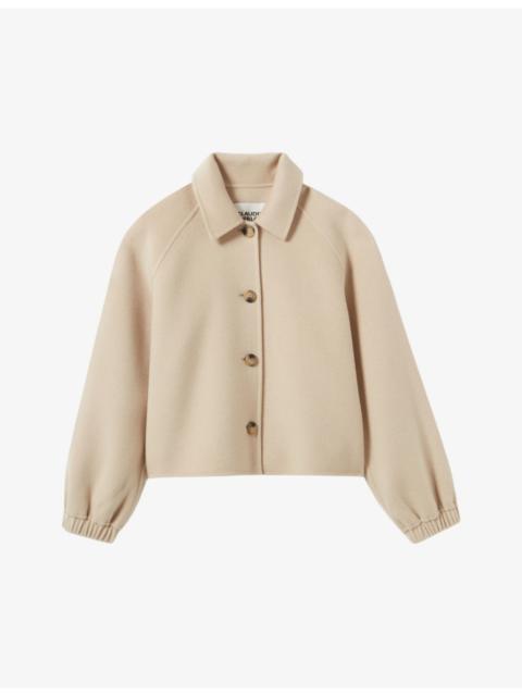 Fitted-cuff cropped wool-blend jacket