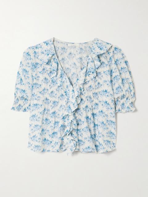 Henri Ruffled Pintucked Floral-print Organic Cotton-voile Top
