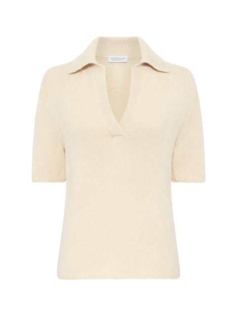 Sohan Knit Short Sleeve Polo in Off White Cashmere
