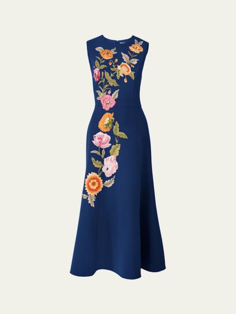 Floral Embroidered Sleeveless Midi Dress