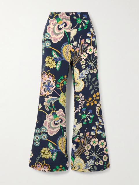 Farah Printed Silk Crepe De Chine Flared Pants