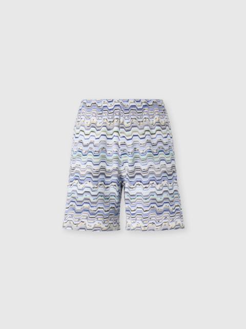 Cotton shorts with Raschel knit and Greek motif