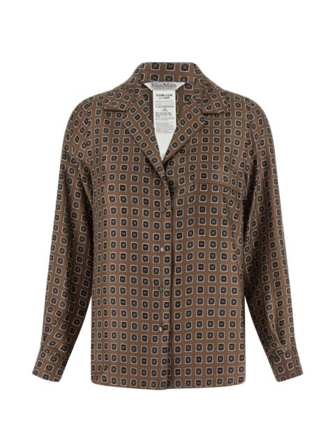 open front printed silk shirt