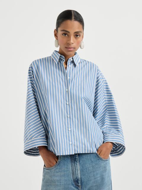 Cotton shadow stripe poplin shirt with monili