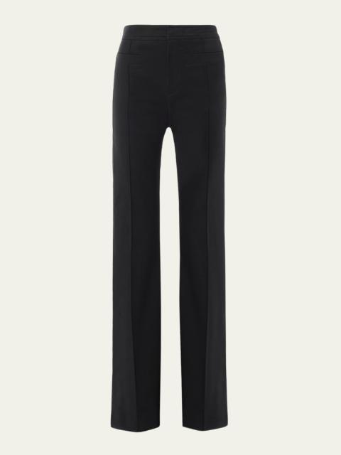 Mid-Rise Cotton Stretch Straight-Leg Trousers