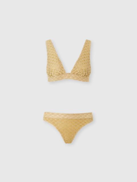 Bralette bikini in lamé viscose with raschel workmanship