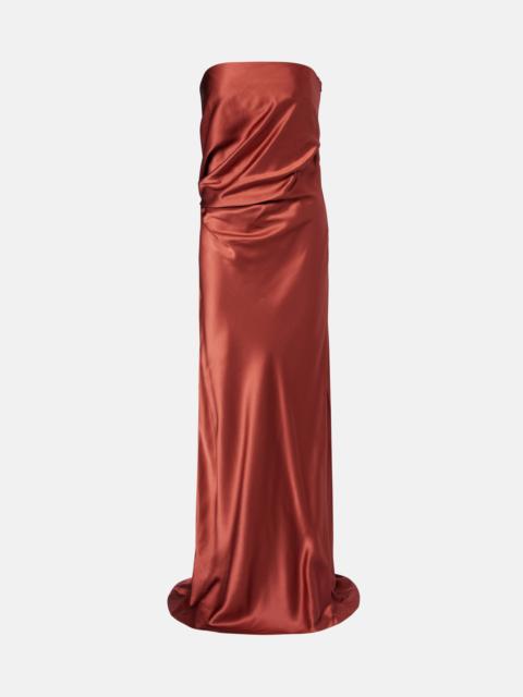 Draped silk charmeuse bustier gown
