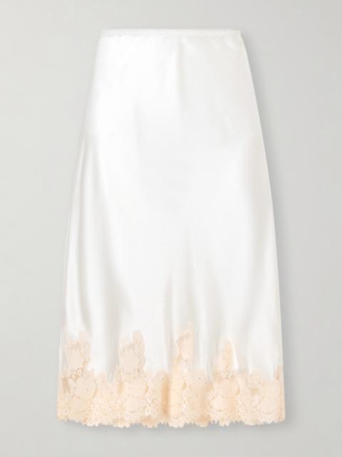 Elowette Lace-trimmed Silk-satin Midi Skirt