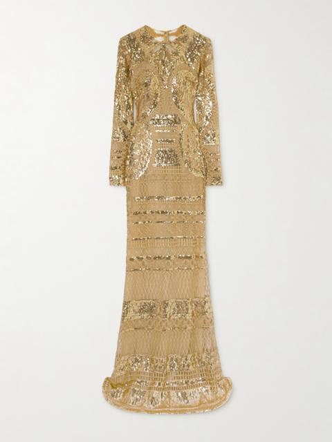 Sequin-embellished Embroidered Tulle Gown