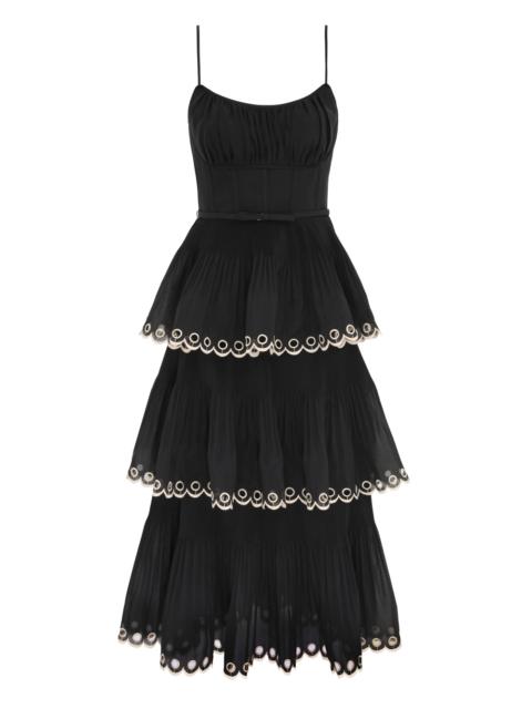 EMBROIDERED TIERED MIDI DRESS