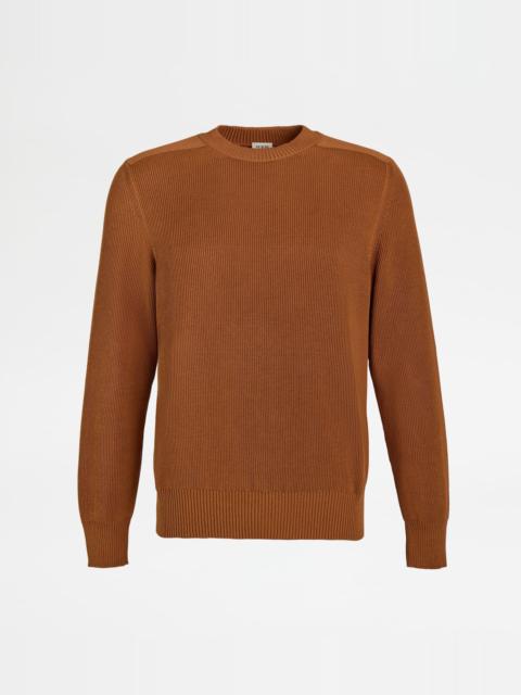SILK BLEND ROUND-NECK PULLOVER - BROWN