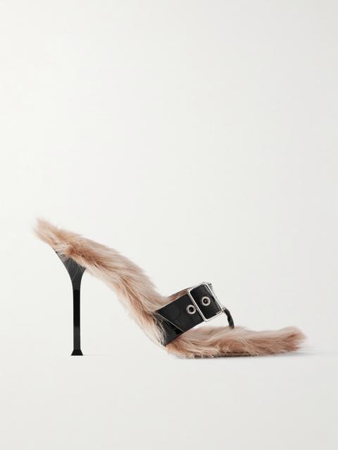 Helix Buckled Shearling-lined Croc-effect Leather Sandals