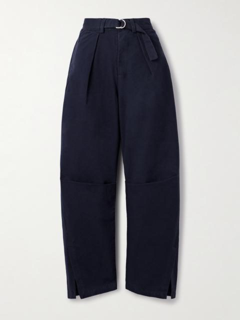 Carolyn Belted Pleated Cotton-canvas Barrel-leg Pants