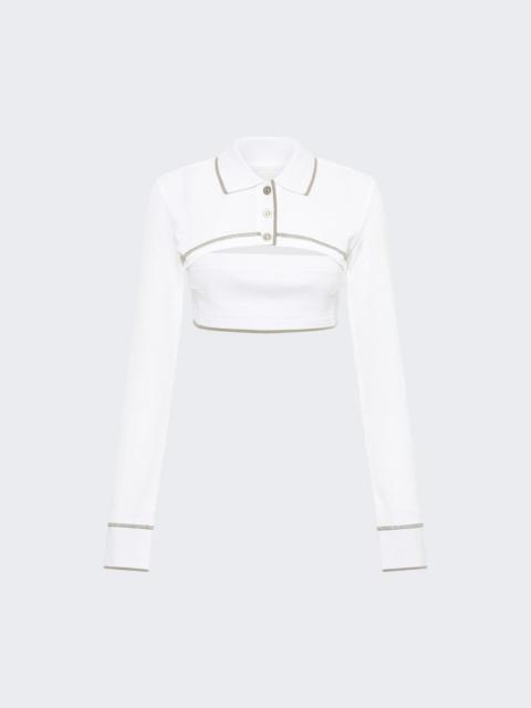 Shrunken Snap Polo Top Ivory