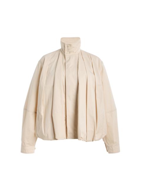 Pleated Cotton Satin Blouson Jacket ivory