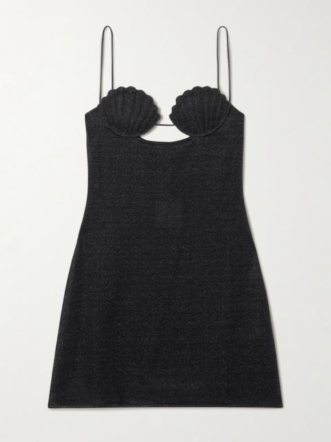 Lumière cutout embroidered metallic stretch-knit mini dress Black