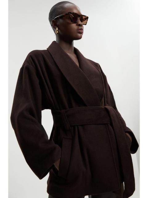 Brushed Wool Belted Wrap Tailored Short Coat