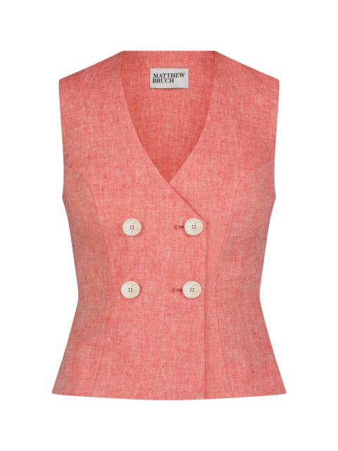 Double Breasted  Linen Vest coral