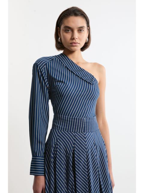 Asymmetric Cotton Striped Woven Long Sleeved Shirt