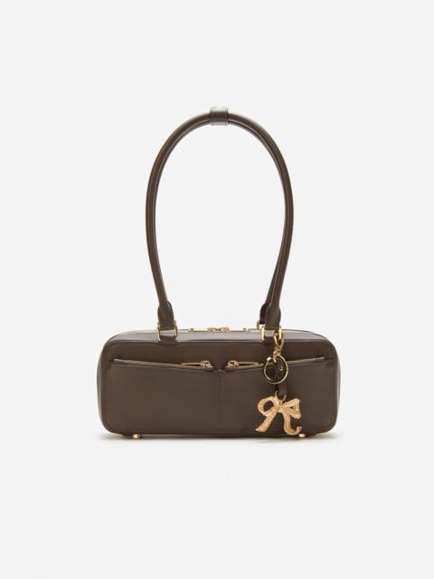 Brown Leather Baguette Shoulder Bag With Charm