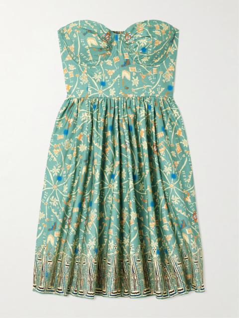 Freda Convertible Printed Cotton-poplin Bustier Mini Dress