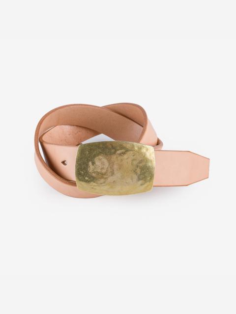 HEAVY PLATE BRASS BUCKLE TOCHIGI LEATHER BELT - NATURAL