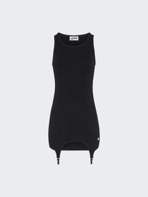 Ribbed Short Dress With Lingerie Garter Black