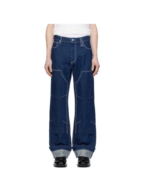 Simone Rocha Navy Embellished Workwear Jeans | REVERSIBLE