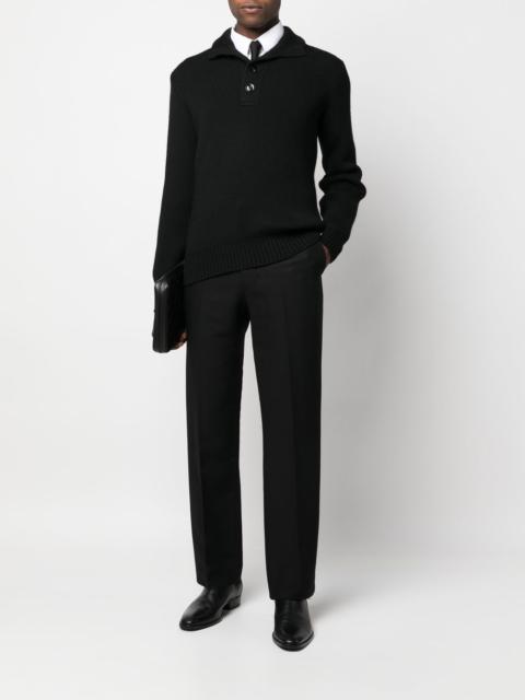 ribbed-knit quarter-button jumper