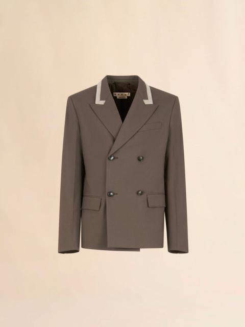 GRAY DOUBLE-BREASTED WOOL BLAZER WITH MARNI MENDING