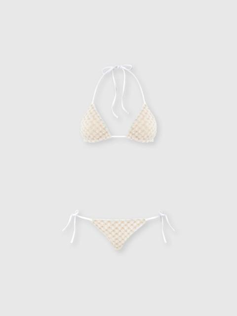 Triangle bikini in lamé viscose with raschel workmanship