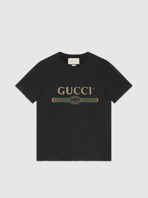 Oversize washed T-shirt with Gucci logo