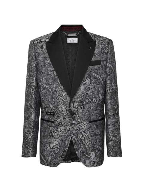 tattoo-print twill blazer