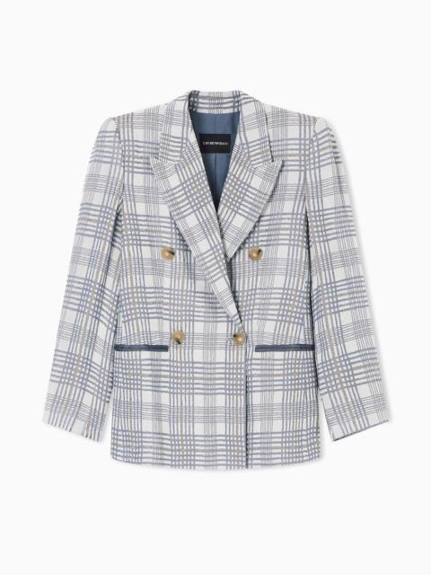 DOUBLE-BREASTED BLAZER IN A CHECK-MOTIF JACQUARD FABRIC