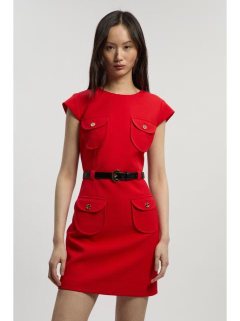 Textured Compact Stretch Tailored Belted Mini Dress