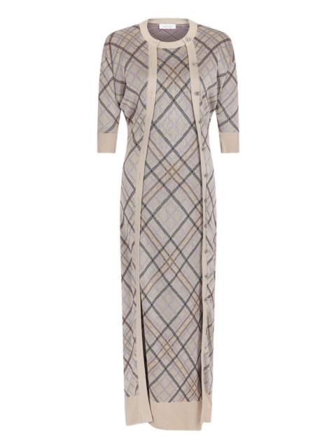 checked cardigan dress