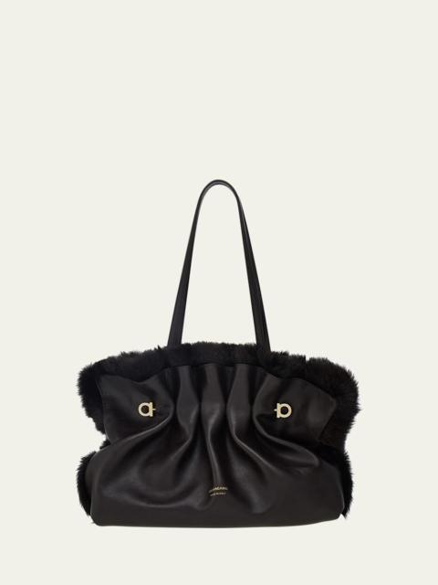 Medium Gancio Piercing Shoulder Bag with Fur Trim