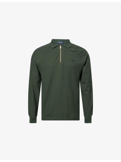 Dash Taped Raglan-Sleeves Cotton Polo Shirt