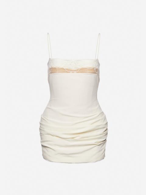 Mini corset dress with lace neckline in cream