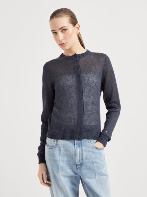 Linen and silk Diamond yarn cardigan with monili
