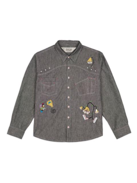 Garden Party Chambray Button Up Shirt - Gray