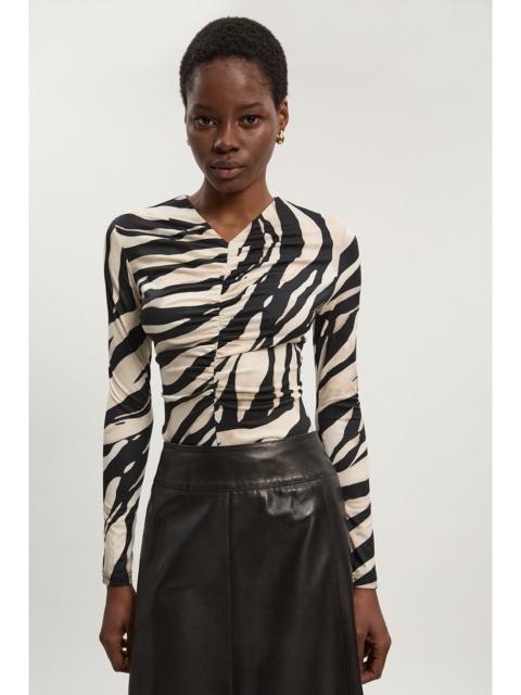 Zebra Print Crepe High Neck Top