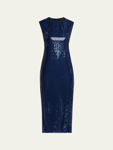 Corded Sequin Chiffon Midi Sheath Dress