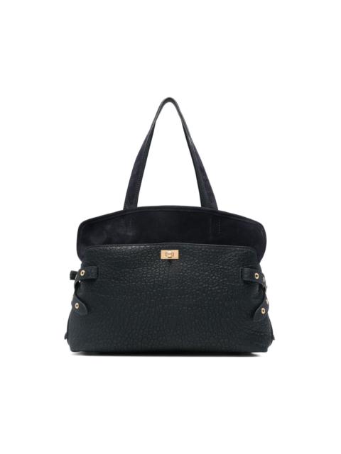 grained-leather eyelet-detail tote bag