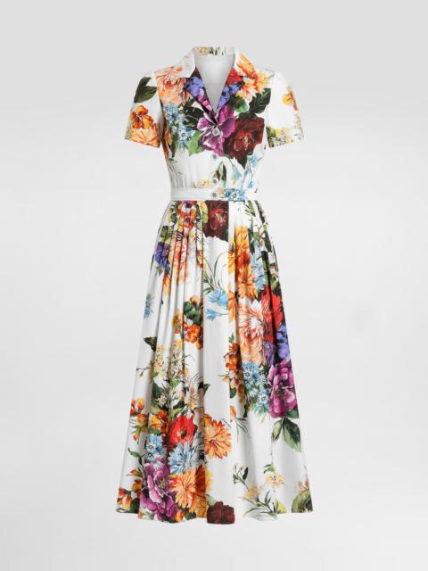 Flower bouquet-print poplin dress